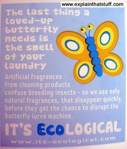 An informative label about insect pollination on a bottle of Ecover clothes detergent.