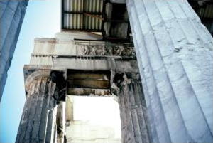Exhaust pollution damage on the Parthenon in Athens, Greece